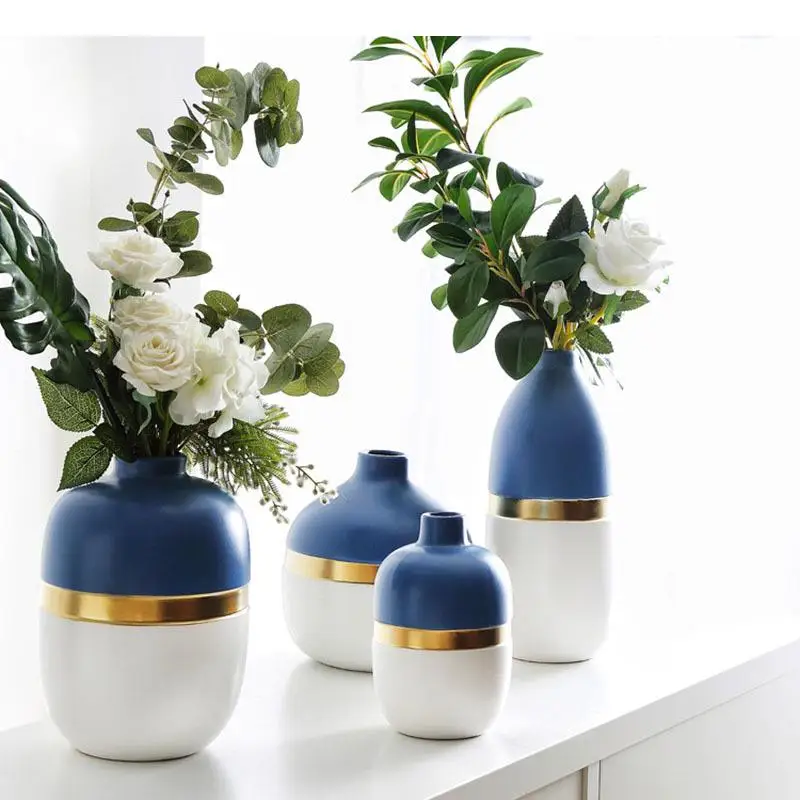 

Blue and White Matte Ceramic Flowers Vase European Flower Pots Decorative Vases Modern Decor Flower Arrangement Desk Decoration