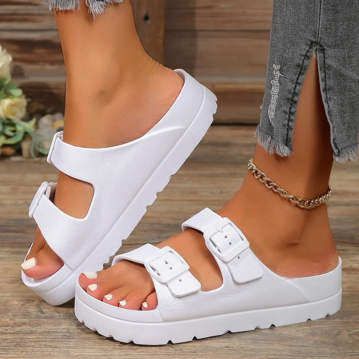 Fashion Women's Platform Sandals White Outdoor Beach Slides