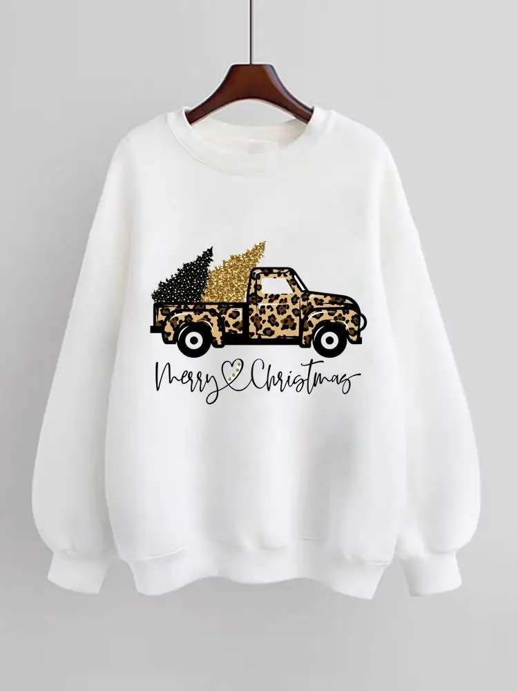 

Women Fleece Holiday Clothing Christmas New Year Fashion Leopard Truck Trend 90s Pullovers Print Female Graphic Sweatshirts