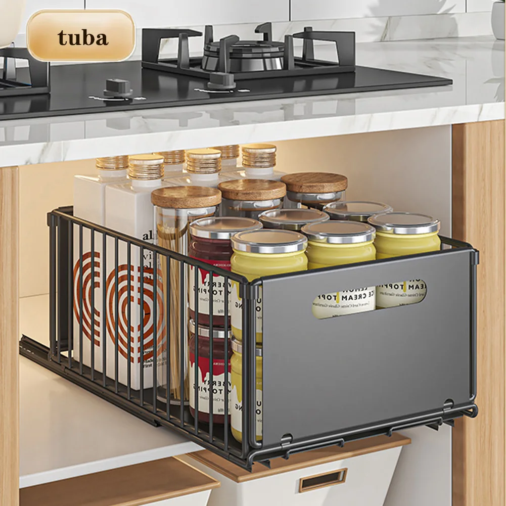 1 stücke Herausziehen Schrank Organizer Küche Lagerung Rack mit Rutsche Schienen Schublade Typ Gewürz Box Lagerung Organizer Küche regal – Detail 10