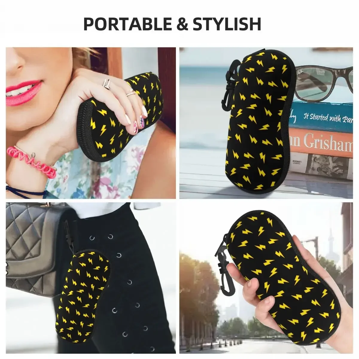 Yellow Lightning Bolts On Red Thunder Bolt Shell Glasses Case Protector Sunglasses Box Women Men Soft Eyeglasses Bag Pouch
