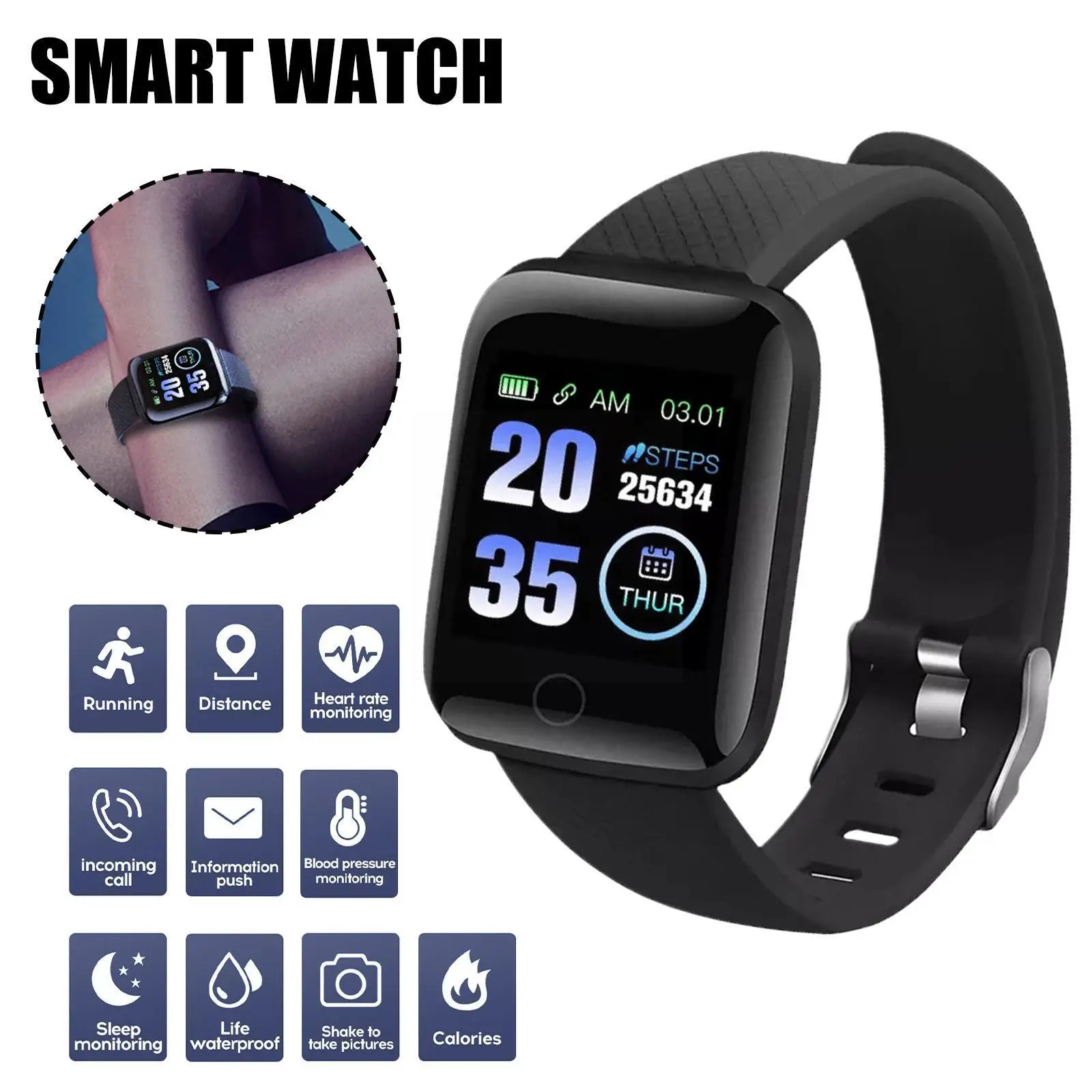 116Plus Bluetooth compatible Smartwatch Smart Bracelet Wristbands D13