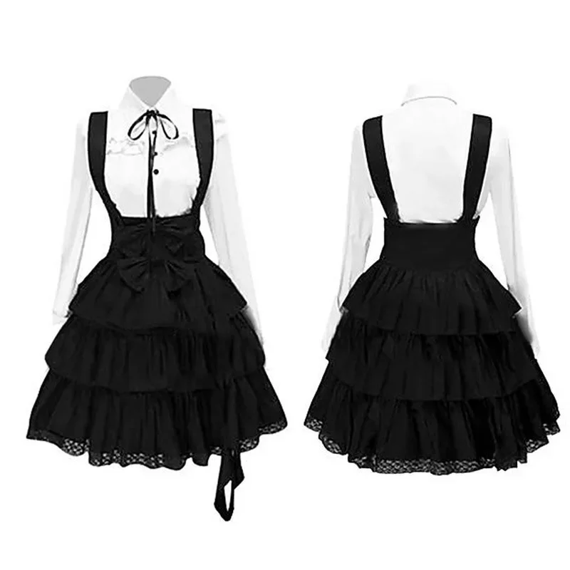 Lolita Solid Color Set Lapel High-waisted Female Dress Middress Cute Temperament Commuter Black Dress Lolita dress,lolita cosplay costumes