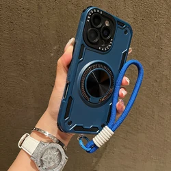 Magsafe Magnetic 360° Rotating Metal Car Bracket Ring Lanyard Phone Case - Enhanced Protection & Convenience - iPhone 12 Pro (Blue)