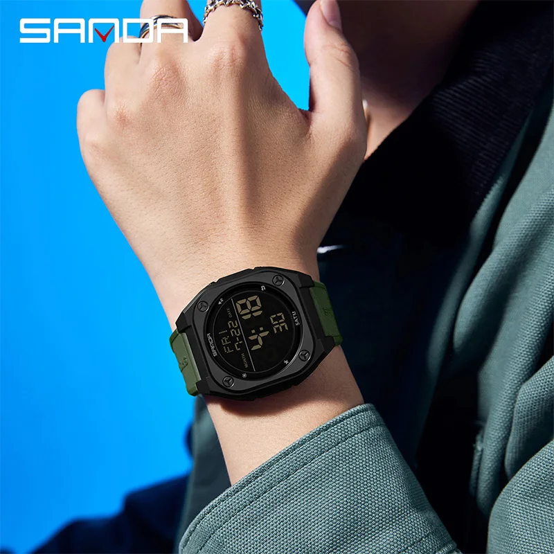 SANDA Digital Multifunction Waterproof Luminous Silicone Wristwatch