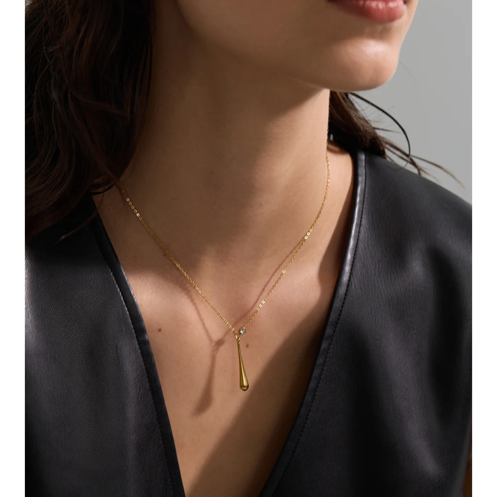 Yhpup Stainless Steel Water Drop Pendant Necklace