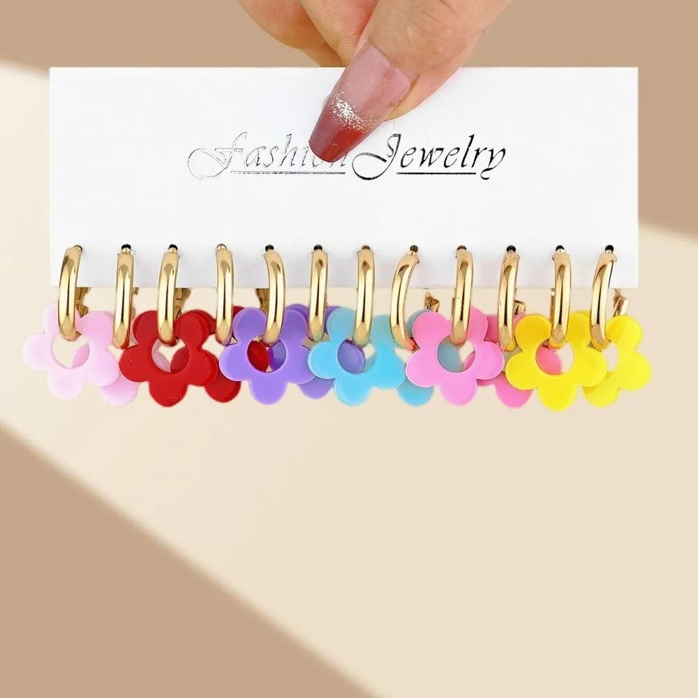 Fashion Acrylic Earrings Set Colorful Versatile Earrings Gift Flower Pendant Elegant Drop Earrings Women