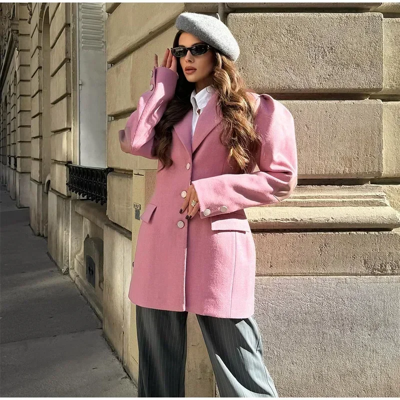 Blazer elegante para mujer, con mangas abullonadas, solapa entallada, botonadura sencilla, cintura ceñida, chaqueta femenina, primavera 2025, ropa de calle para dama