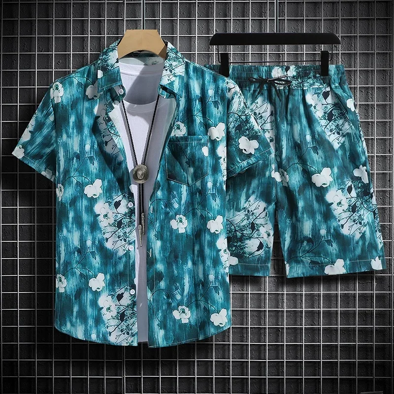 

2024 New Short Sleeve Floral Shirt Beach Suit Suit Men's Seaside Travel Clothes Hawei Style Thai Travel Couple Casual Tops