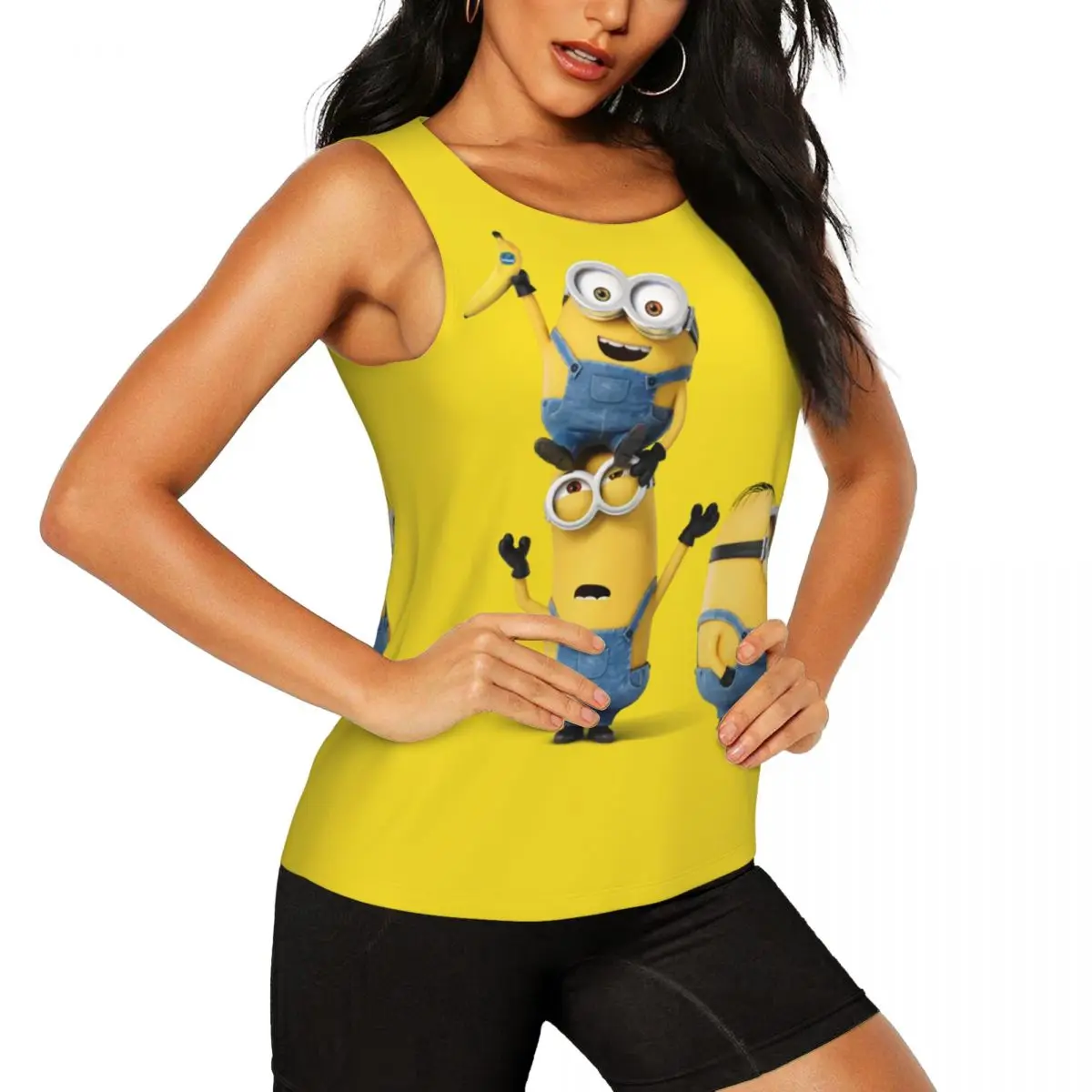 Custom Minion Cartoon Banana Yoga Shirt Women Athletic Workout Running Tank Tops 2