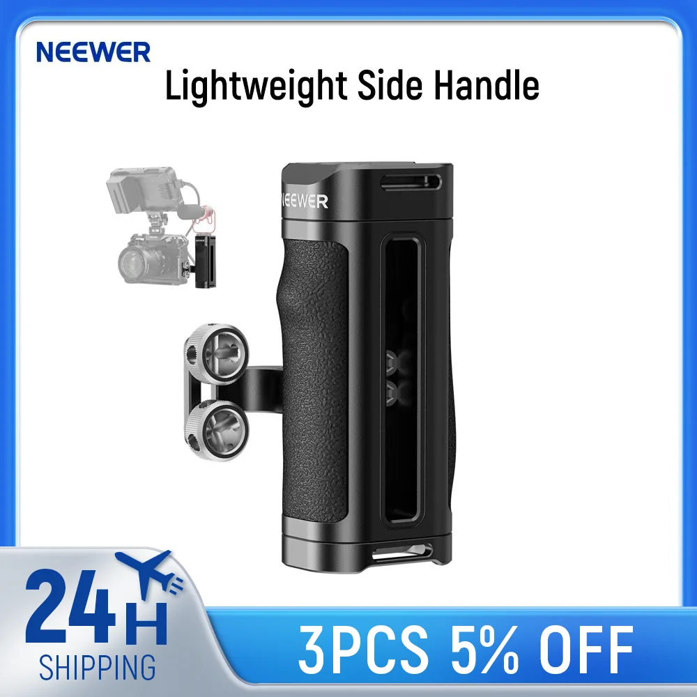 NEEWER Lightweight Side Handle Camera Cage Rig Handle with Contoured Silicone Grip Dual 1/4 Screws Compatible with NEEWER Cage