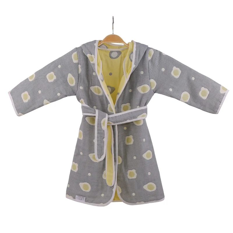 Spring Bathrobe Six-layer Gauze Pure Cotton Comfort Soft Sweet Children's Hooded Nightgown Adult Breath Gift Cute Pajamas