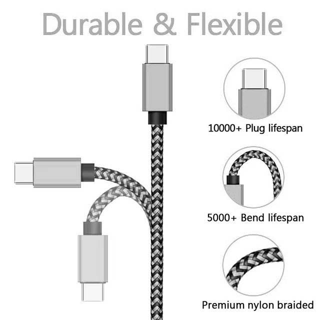 USB Type-C Fast Charging Cable 1M/2M/3M Nylon Braided 3