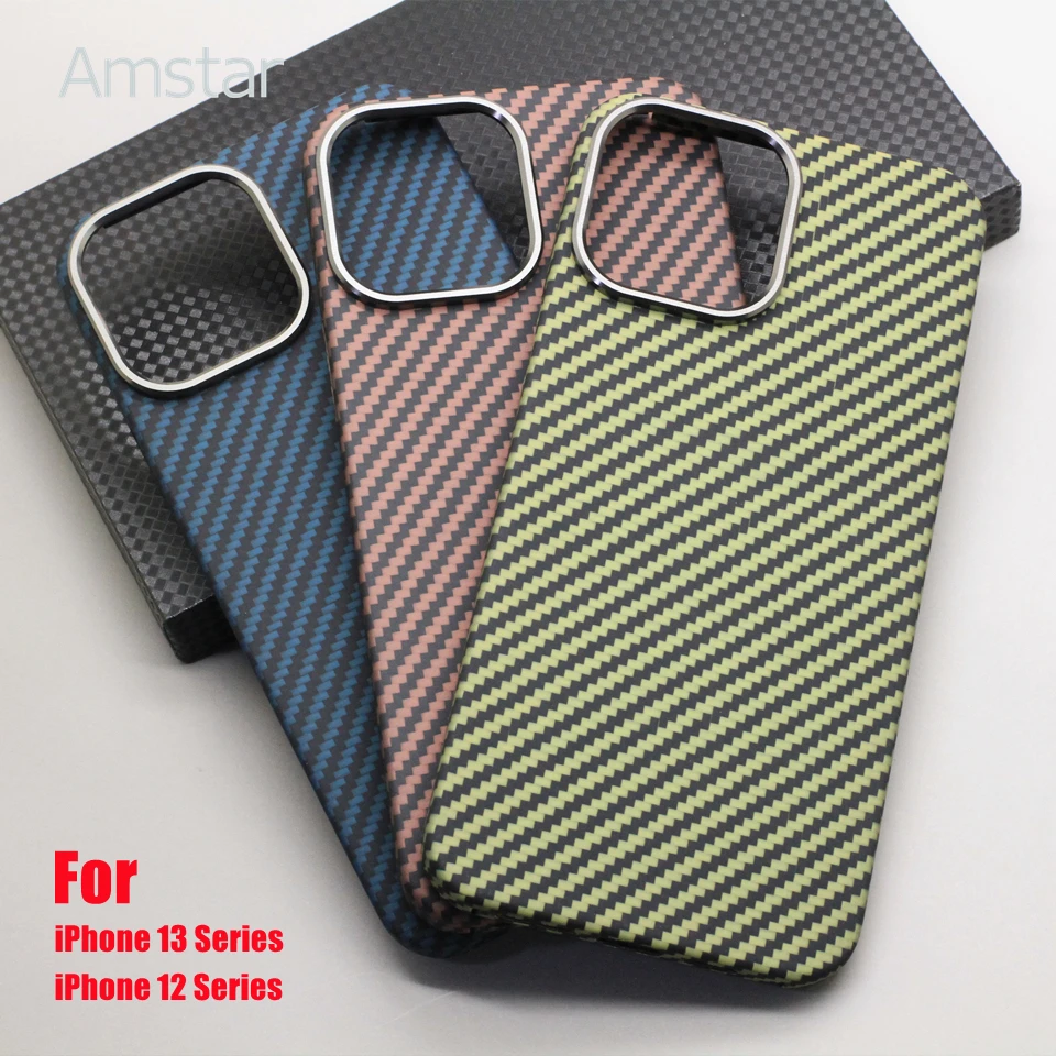 Amstar Pure Carbon Fiber Multicolor Phone Case for iPhone 13 12 Pro Max 13 12 Mini Ultra-thin Business Aramid Fiber Case Cover 