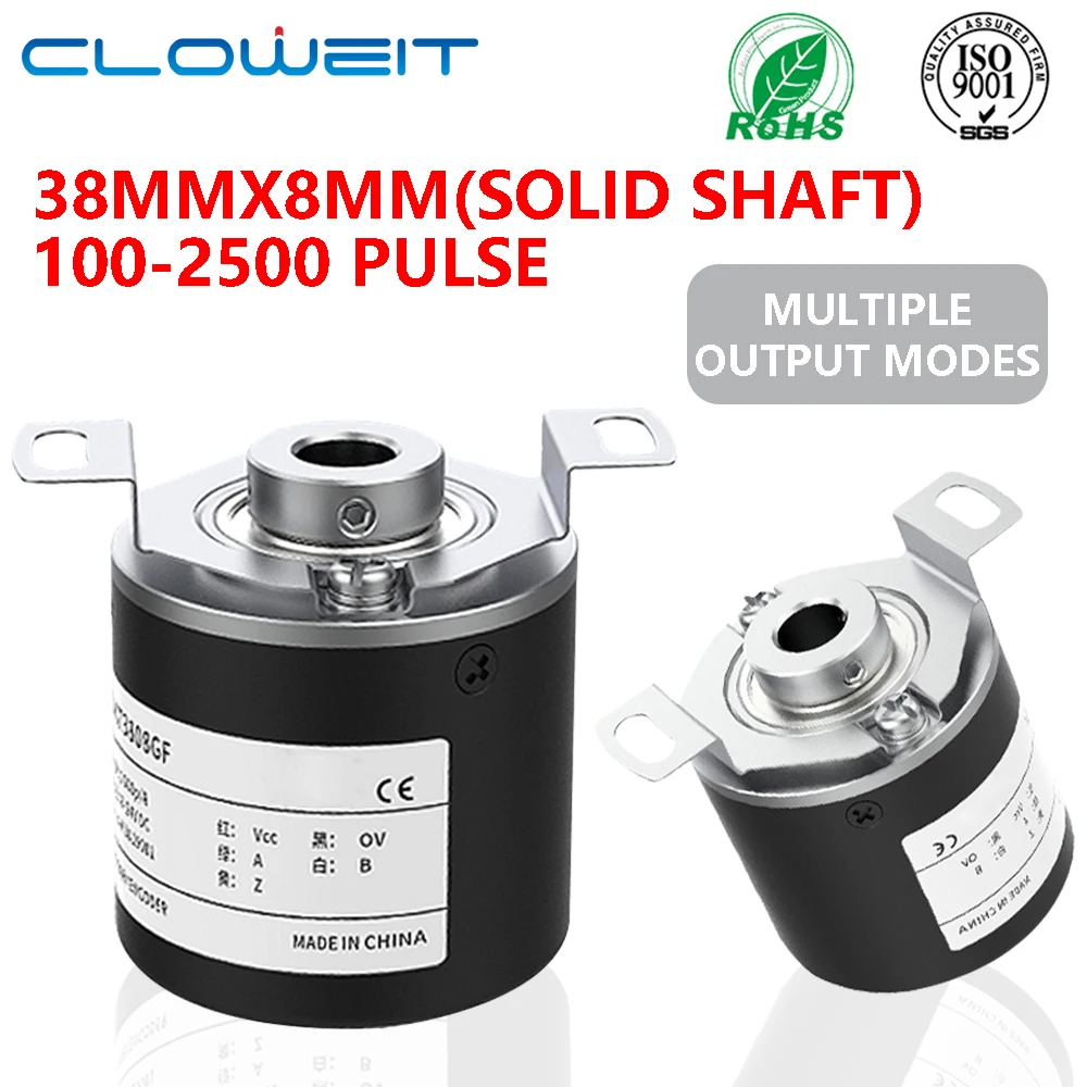 

Cloweit 38mm Incremental Encoder 8mm Hollow Shaft Rotary Optical Switch NPN Open Collector 10-1024-2500-3600 PPR 5-24VDC