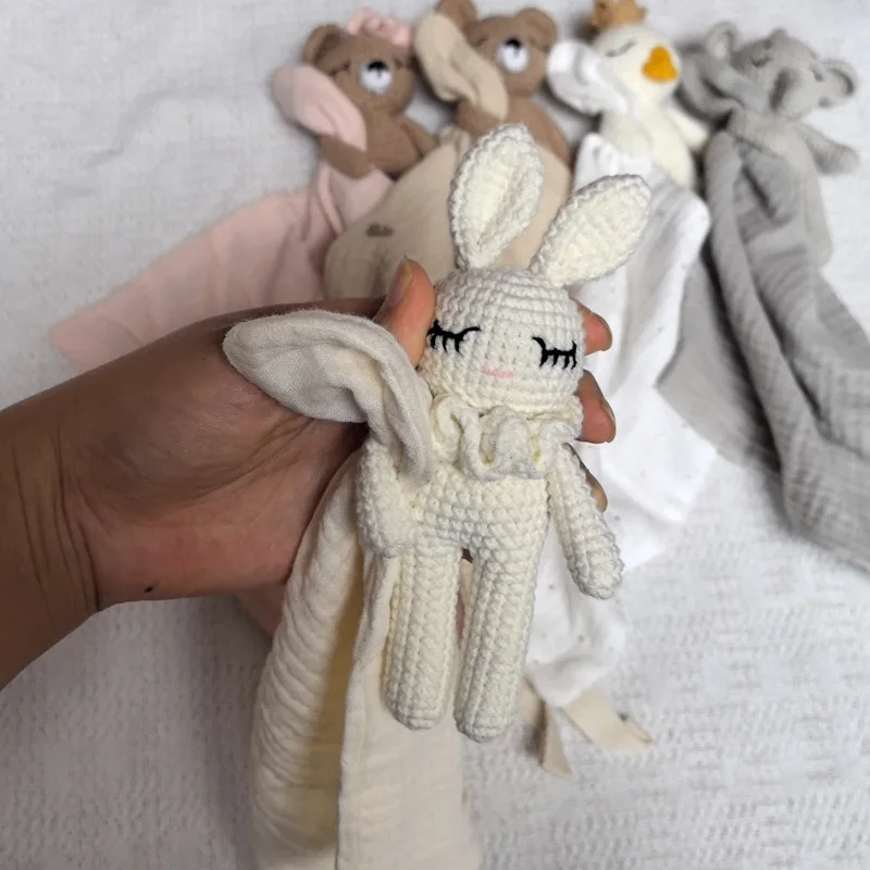 Handmade Baby Cotton Muslin Comfortable Blanket Cute Cat Doll For Infant Kids Sleep Appease Towel Rabbit Bear Saliva Scarf 5