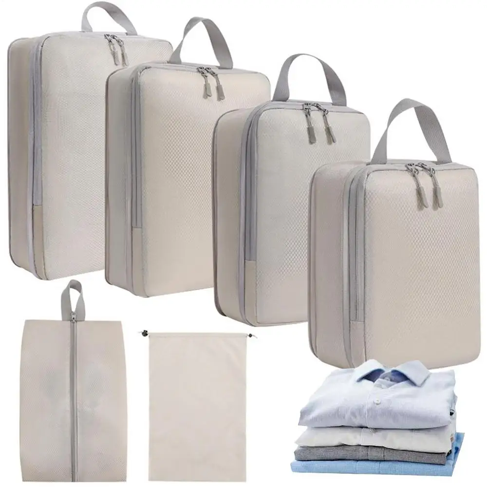 Compression Bags For Travel 6 Pcs Compression Travel Organiser Suitcase Organizer Bags Set Packing Cubes Travel Double-Stitched
