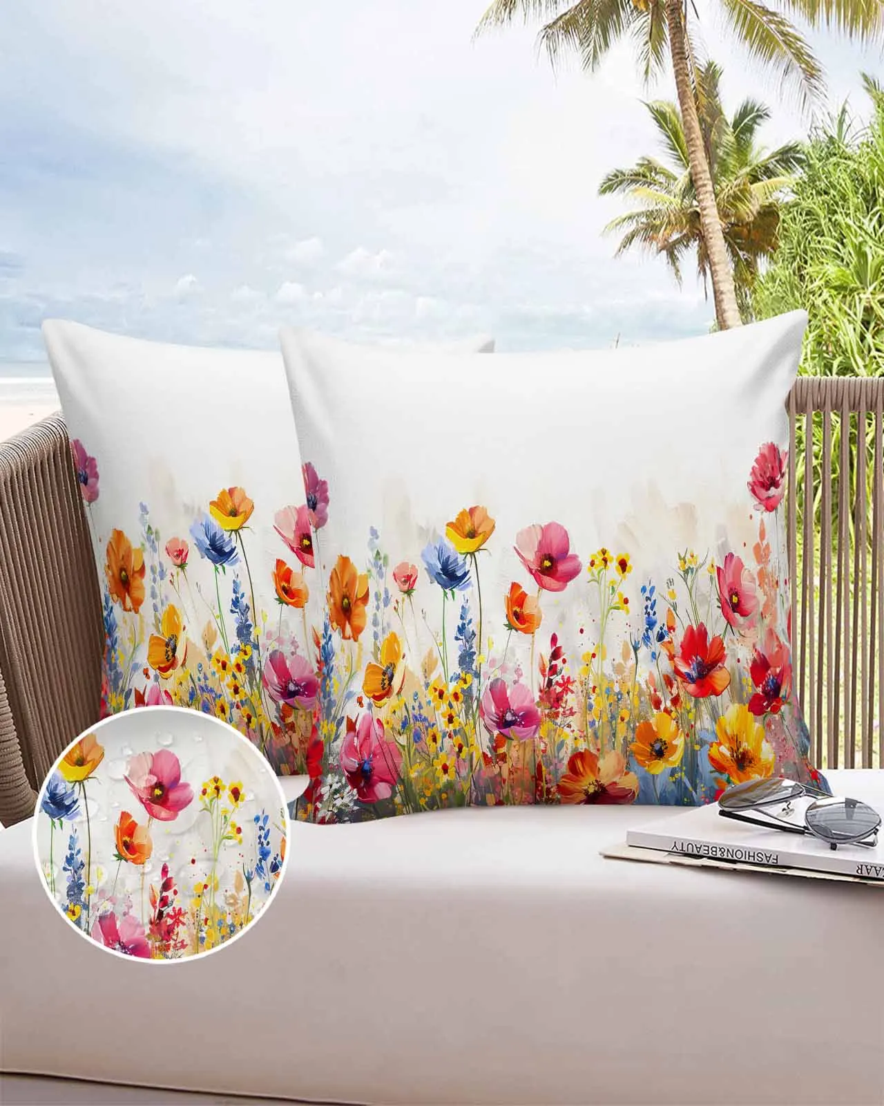 

2/4 Pcs Flowers Plants Watercolor Leaves Waterproof Pillowcase Office Sofa Throw Pillow Case Car Cushion Cover Home Decor