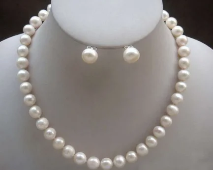 

8-9mm Real Natural White Akoya Cultured Pearl Necklace earring 18"