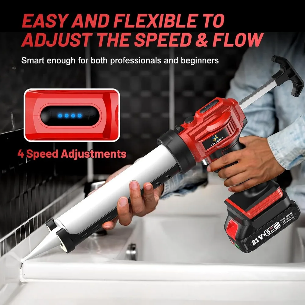Cordless Caulking Gun, [ Upgraded] 21V Dripless Caulk Gun with LED Light, 10oz/300ml Silicone Gun for Filling Sealing