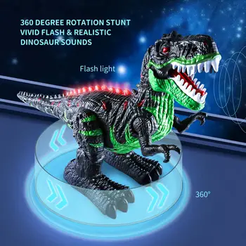 RC Dinosaur 360° Rotating Toy for Kid Age 3 4 5 6, Electric Stunt Walking T-rex Toy with Light&Sound,Rechargeable Battery 2