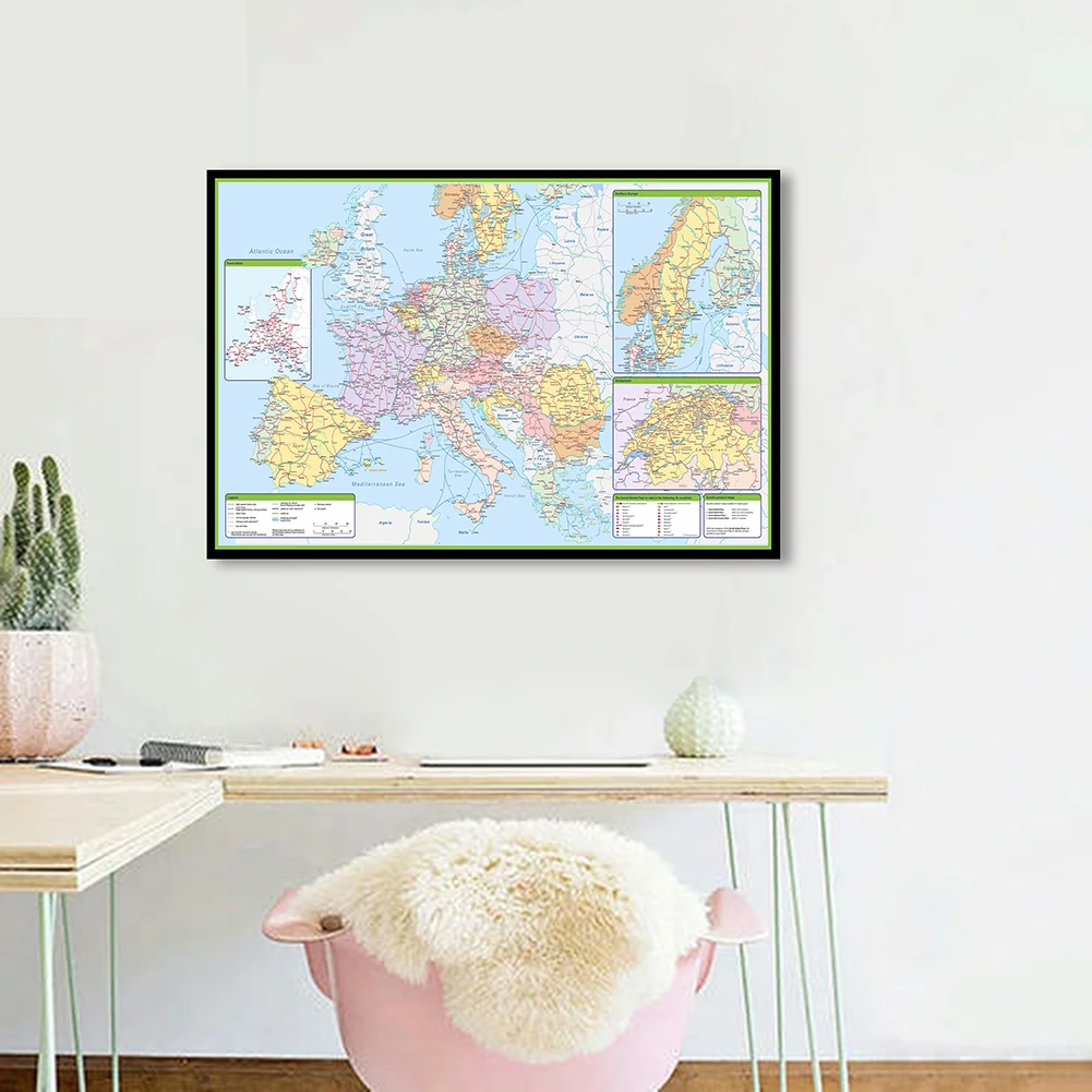 59*42 cm The Europe Political Map with Details Wall Art Poster Decorative Canvas Painting School Supplies Classroom Home Decor