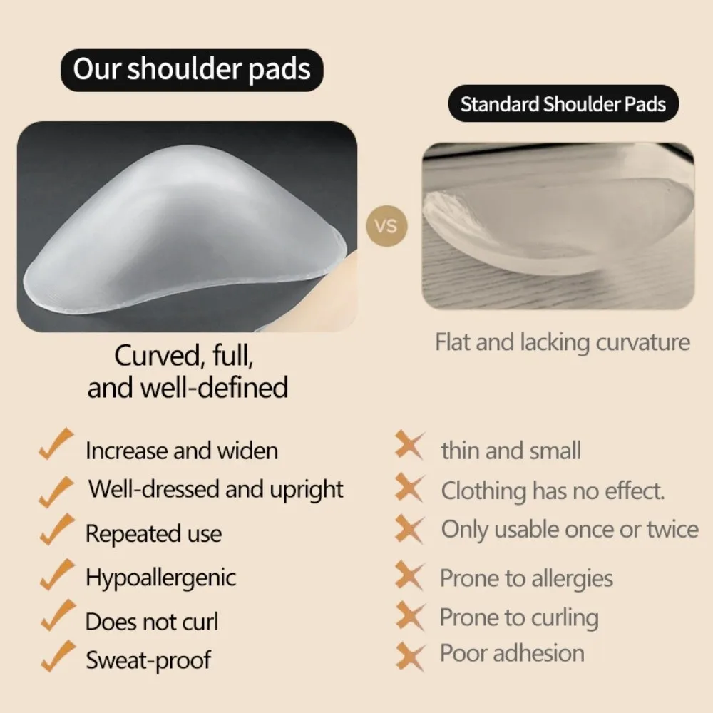 120g 남성용 3D 어깨 패드 탈부착 가능 자가 접착식 투명 어깨 패드 재사용 가능 통기성 실리콘 어깨 보정 패드