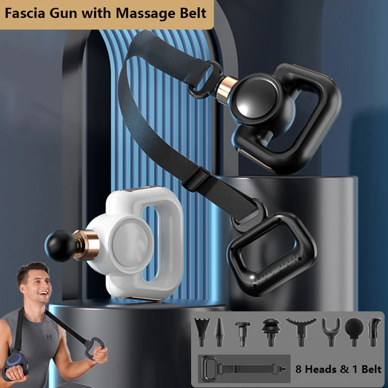 Fascia Gun with Massage Belt  Powerful Deep Stimulation Muscle Massager Quick Relieve Sorness 4 or 8 Massage Heads For Home Gym