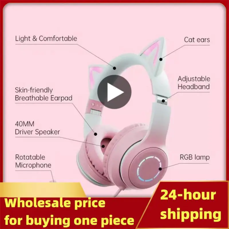 

Симпатичные детские наушники, беспроводная гарнитура с градиентом, Hi-Fi стереонаушники с микрофоном для милых детей, телефонов, ПК