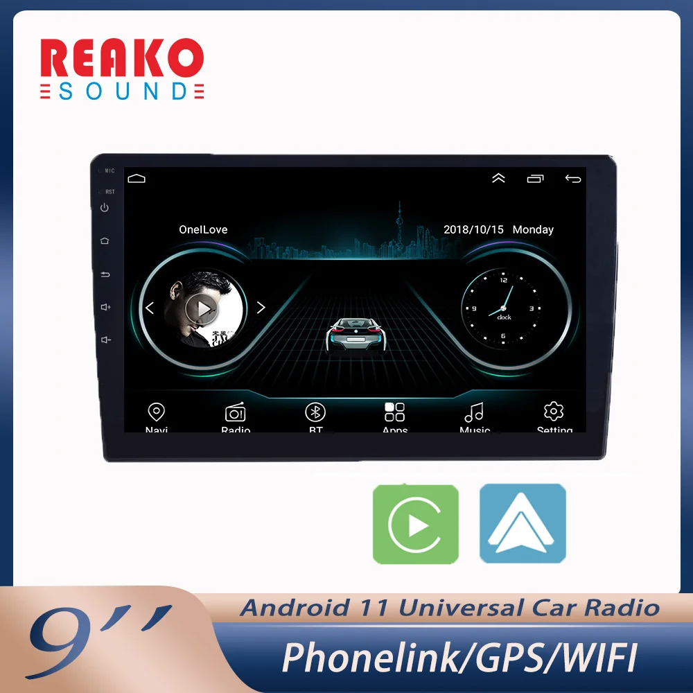 

REAKOSOUND Andriod 11 Universal 2Din 9'' Car Multimedia Player GPS Bluetooth Car Audio Wifi USB FM/RDS MirrorLink HD Car Radio