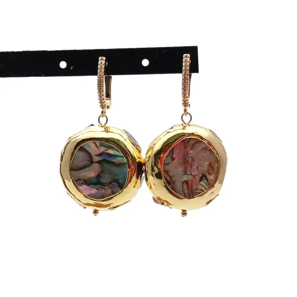 25mm Abalone Tourmaline Rough Earrings Abalone Shell Earrings Woman