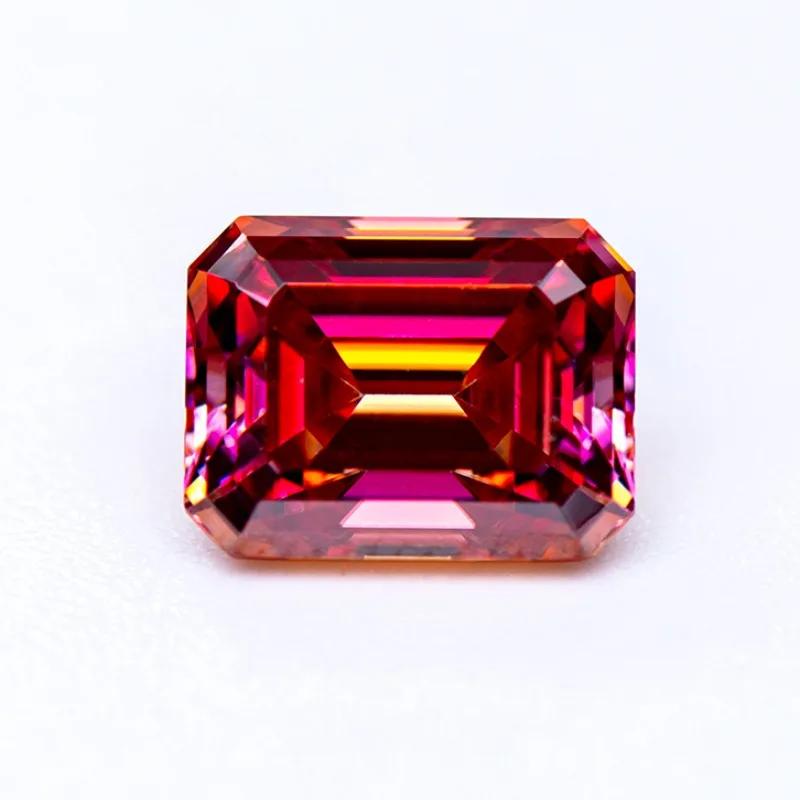 

Moissanite Gemstone Watermelon Red Color Emerald Cut Lab Grown Diamond Advanced Jewelry Making Materials with GRA Certificate