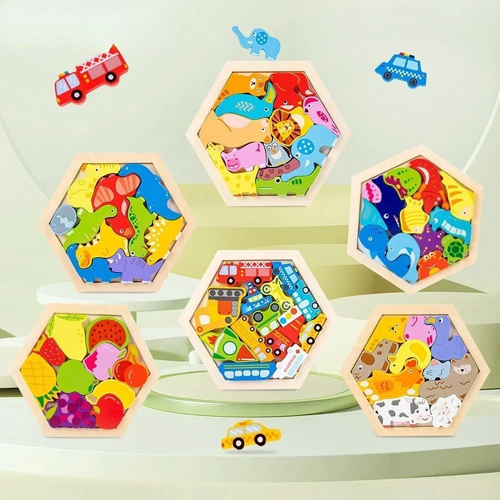 Baby Montessori Toys Wooden Puzzle Tangram Jigsaw Puzzle Game 3D Puzzle Preschool Early Learning Educational Toy for Children 3