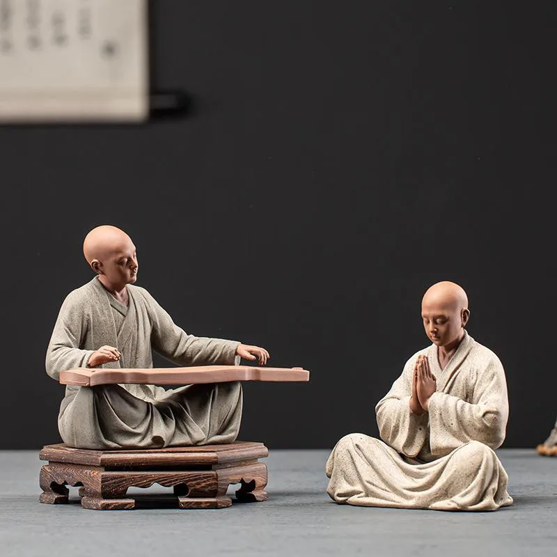 

Ceramic Zen Little Monk Statue Tea Pet Purple Clay Micro Landscape Handicrafts Office Table Sculpture Home Decoration Ornaments