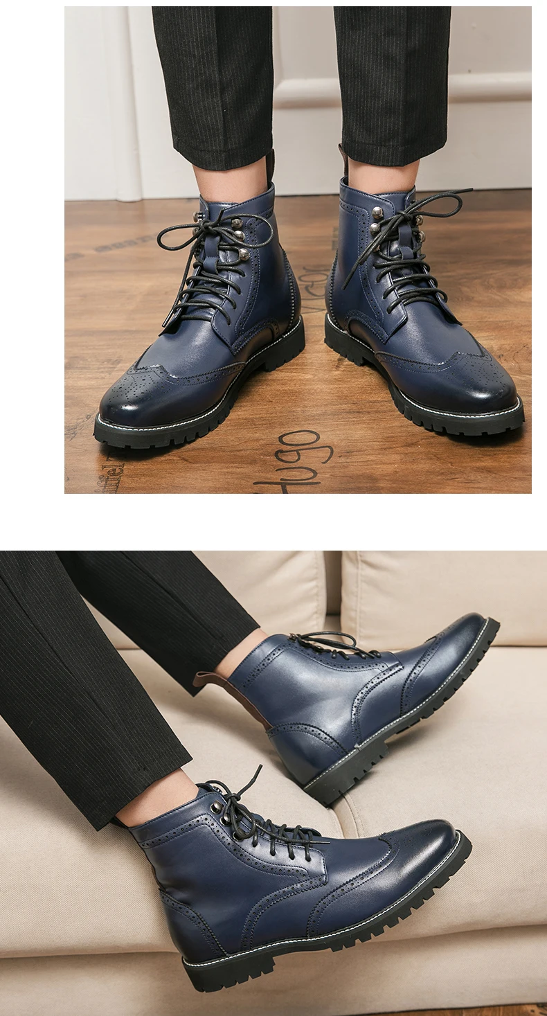 Brogue Boots High Top Mikrofaser Leder Herren Freizeitschuhe Größe 38-48 – Detail 14