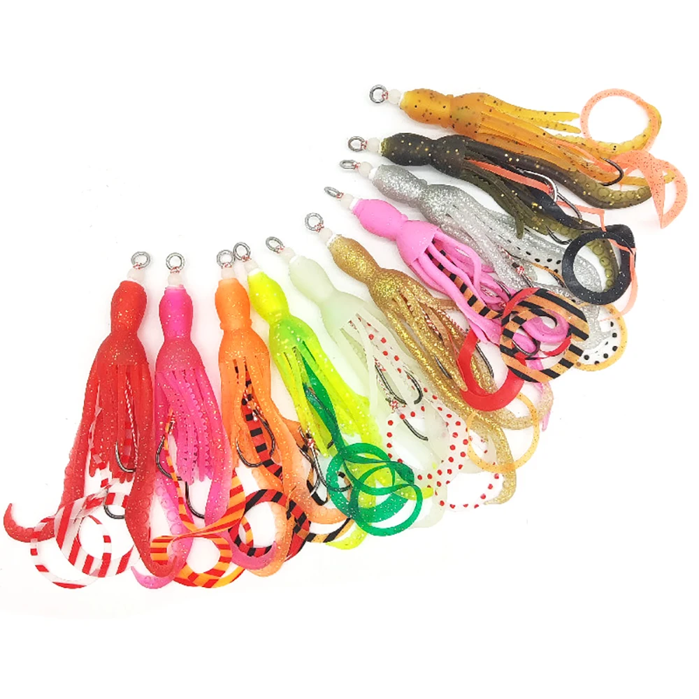 ICERIO Fishing Soft Lure UV Octopus Squid Skirt with Assist Hook Snapper Fishing Tackle Jigging Lure Baits