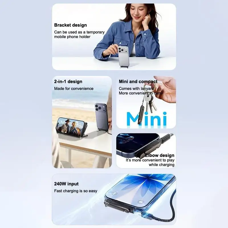 240W USB C OTG 어댑터(스탠드 포함) 90도 각도형 C타입 암-IP 타입 수 변환기(IP 17 16 고속 충전 어댑터 변환기)