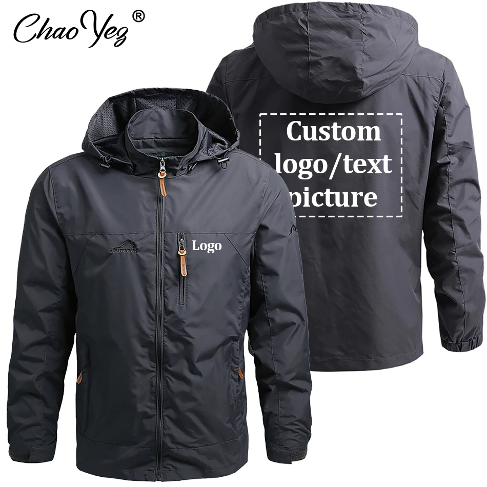 Custom Logo Men Windbreaker DIY Jackets Outerwear Mens Waterproof Coat Hoodie Men Climbing Camping Male Fishing Clothing