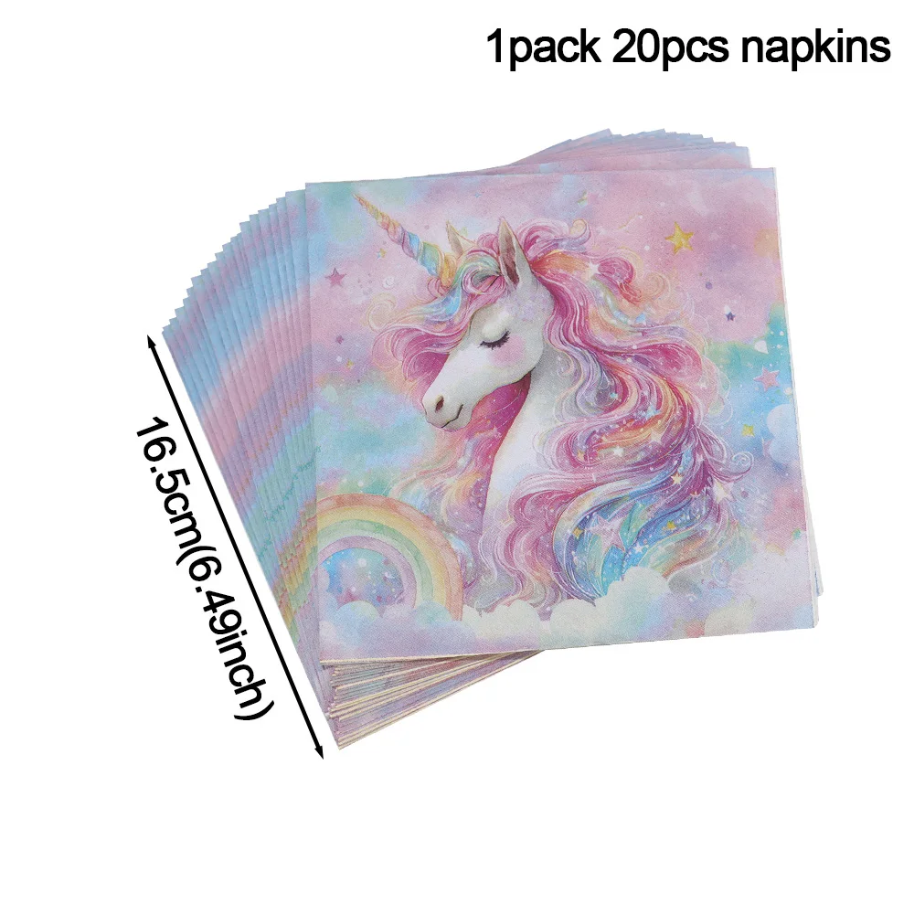 Regenbogen Einhorn Geburtstagsdekorationen Einweggeschirr Set 1. Geburtstag Party Dekor Babyparty Einhorn Thema Partyzubehör – Detail 8