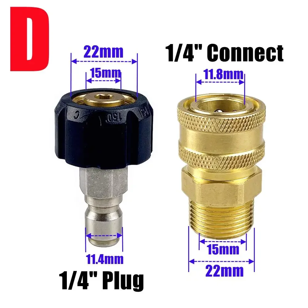 2개입 고압 세척기 어댑터 키트 M22 14mm/15mm 여성용 스위블 퀵 커넥트 3/8'' 1/4'' 릴리스 세트 노즐 제트 클리너용