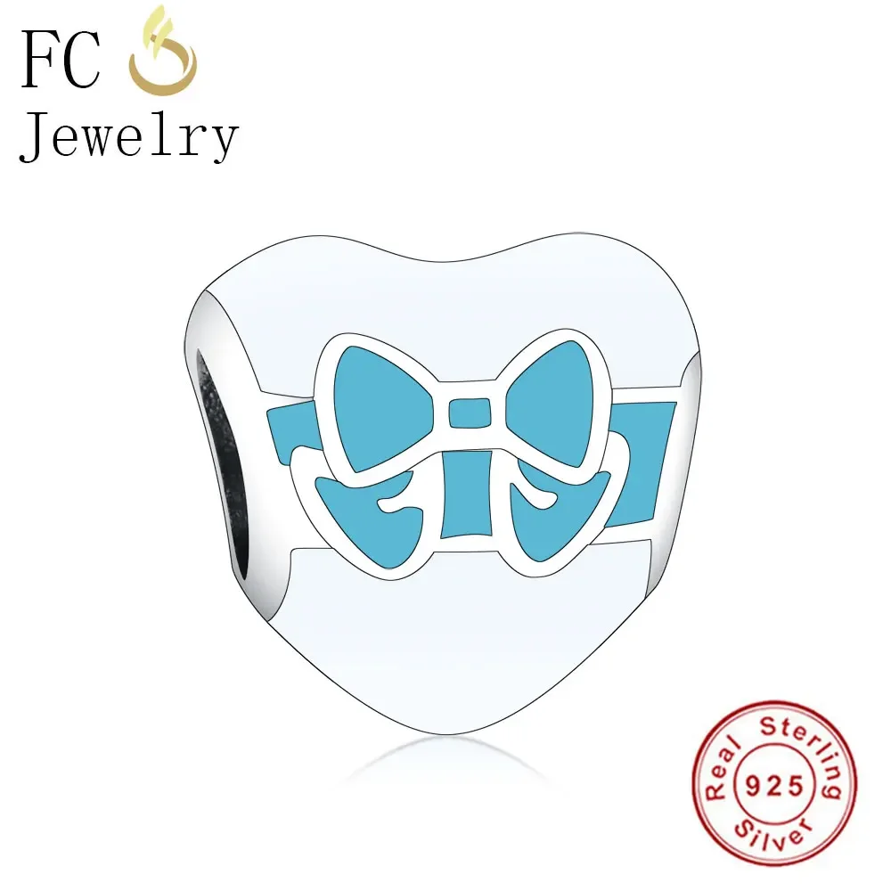 

FC Jewelry Fit Original Brand Charms Bracelet 925 Sterling Silver Green Enamel Ribbon Heart Bead Making Women Birthday Berloque
