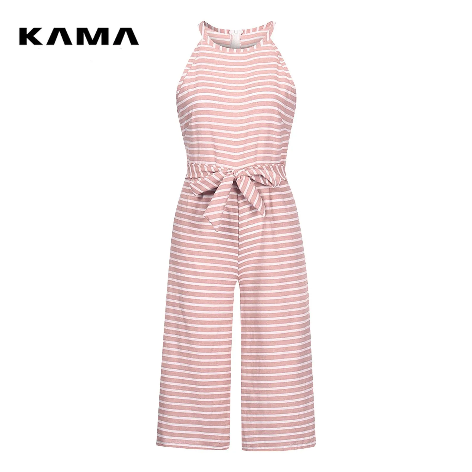 Jumpsuit Lady Outfit Elegant Women Sleeveless Jumpsuits Sexy Halterneck Long Rompers Wide Leg Pants Fashion Stripped Bodysuit