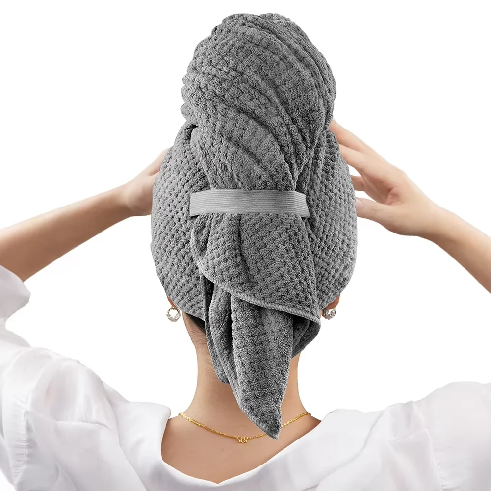 Ultra fine fiber long hair towel with elastic bands for women