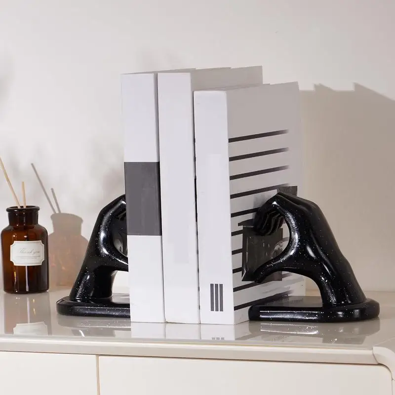 Gold Bookends Decorative Decorative Heart Shape Finger Statue Bookends Finger Heart Shaped Figurine Bookend For Bookshelves