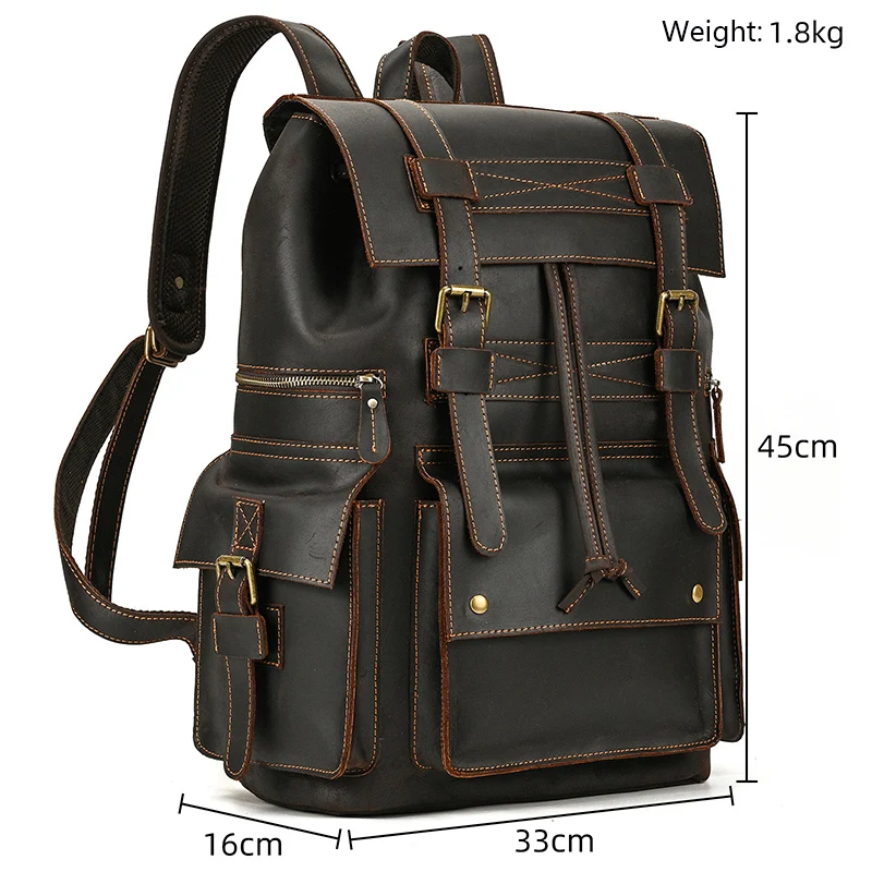 Leather Backpack Travel Pioneer™ - Dark Brown
