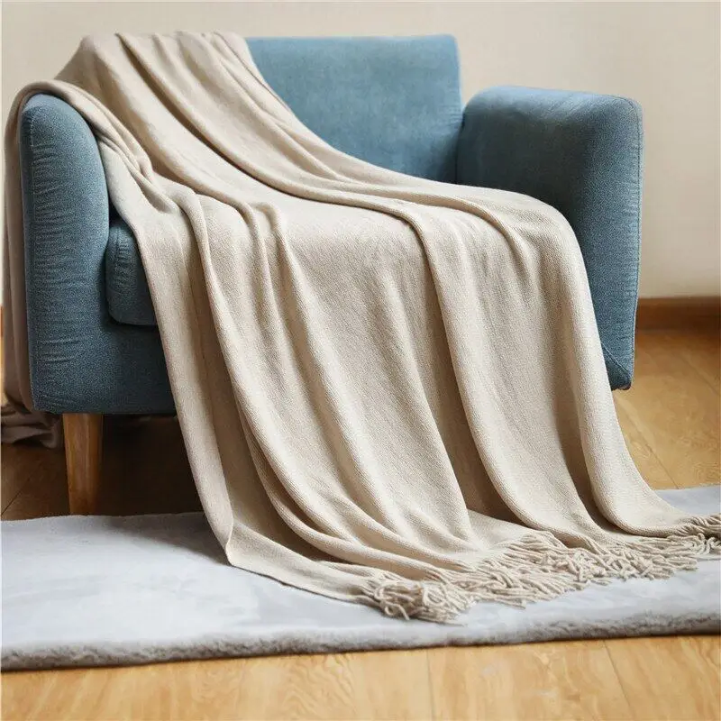 

Solid Color Knitted Sofa Throw Blankets Skin-friendly Bedding Soft Blanket for Bed Cozy Shawl Blanket 127x152cm/130x220cm