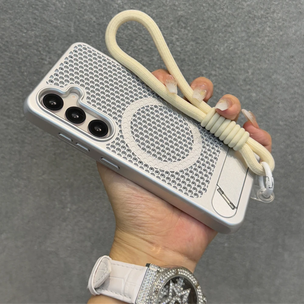Luxury Magnetic Heat Dissipation Phone Case with Invisible Fold Stand and Breathable Plating Cover