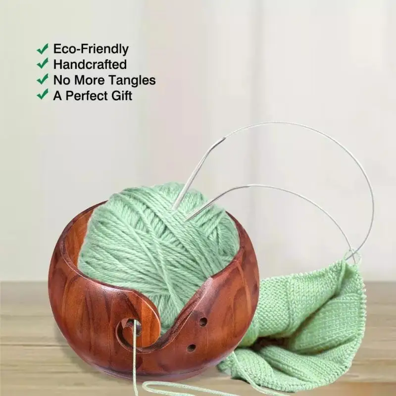 Wooden Yarn Bowl Round Crochet Bowl Holder with Holes Pine Knitting Yarn  Bowls Wooden Weaving Thread Bowl with Lid Portable - AliExpress