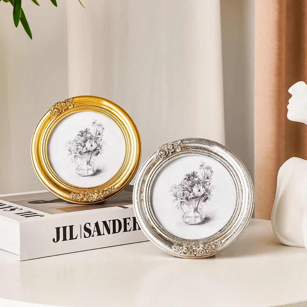 1PC, resin material, gold, silver, brown frame with small floral pattern decoration, multiple colors available