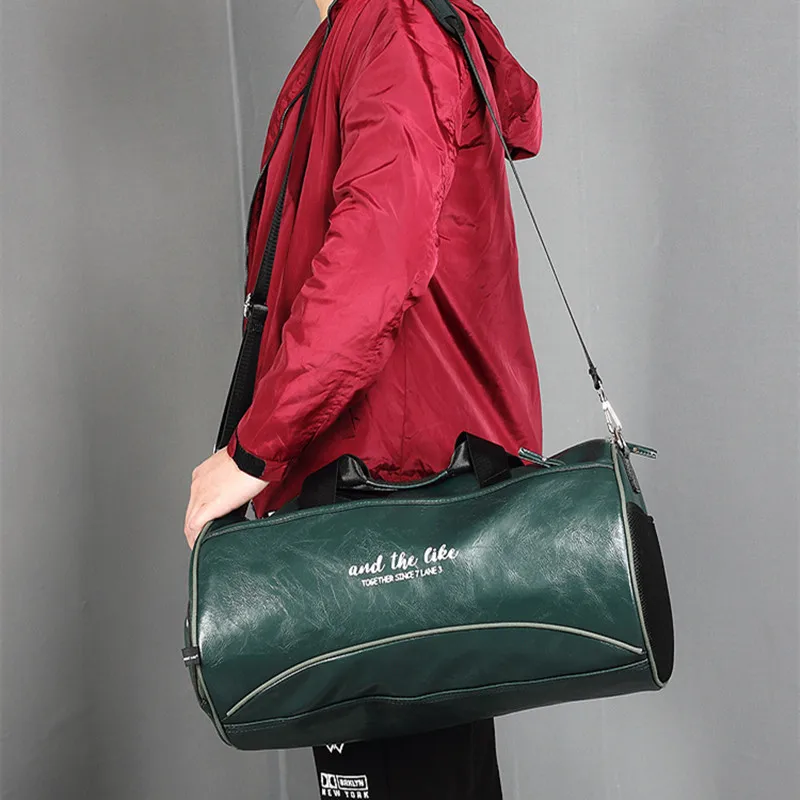 Luxury Soft Leather Men Travel Bag Sport Fitness Gym Bag Weekend Luggage Hand Bag Fashion Shoulder Duffel Bag With Shoes Packet